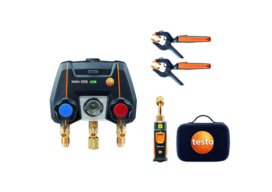 550I Kit I App Operated Digital Manifold, 1 X 552I Micron Gauge and 2 X 115I Pipe Clamp Thermometer for Air Conditioning, Refrigeration Systems and Heat Pumps – with Bluetooth