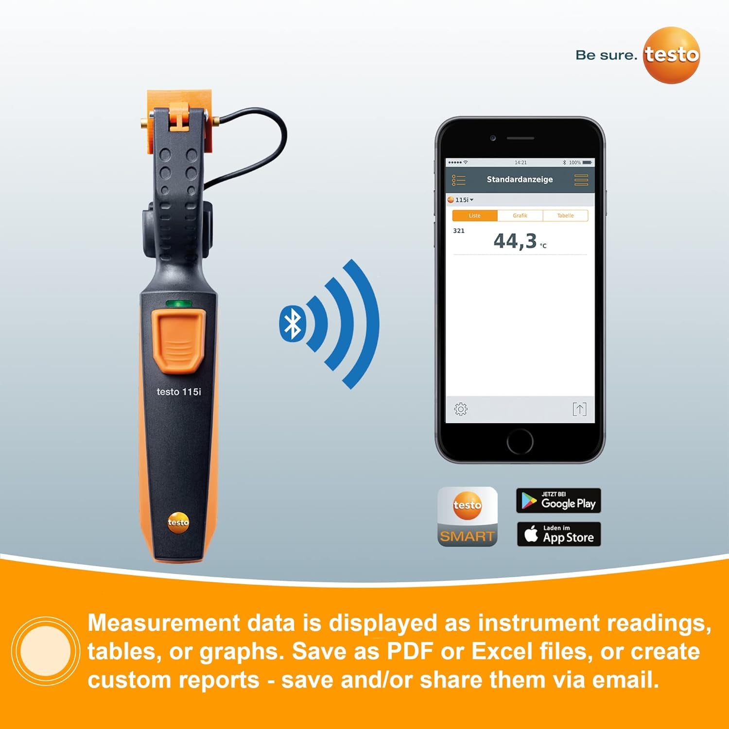 115I Clamp Meter - Amp Clamp for Heating & Cooling Systems - HVAC Thermometer for In-Pipe Measurements & -58° to 302 °F Measurement Range - HVAC Temperature Probe with Bluetooth & App Operation