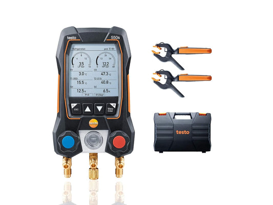 550S AC Manifold Gauge Set – Manifold Gauges Hvac and Refrigeration – Incl. 2X  115I Pipe Clamp Thermometer - AC Recharge Kit with Superheat, Subcooling and Bluetooth