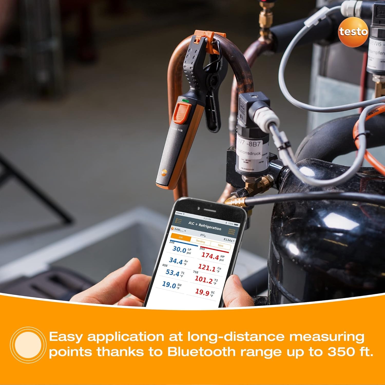 115I Clamp Meter - Amp Clamp for Heating & Cooling Systems - HVAC Thermometer for In-Pipe Measurements & -58° to 302 °F Measurement Range - HVAC Temperature Probe with Bluetooth & App Operation