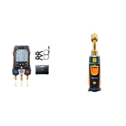550S Kit I App Operated Digital Manifold for HVAC and Refrigeration with 2 X Wired Temperature Clamp Probes & 552I App-Controlled Wireless Vacuum Probe I for HVAC Systems – with Bluetooth